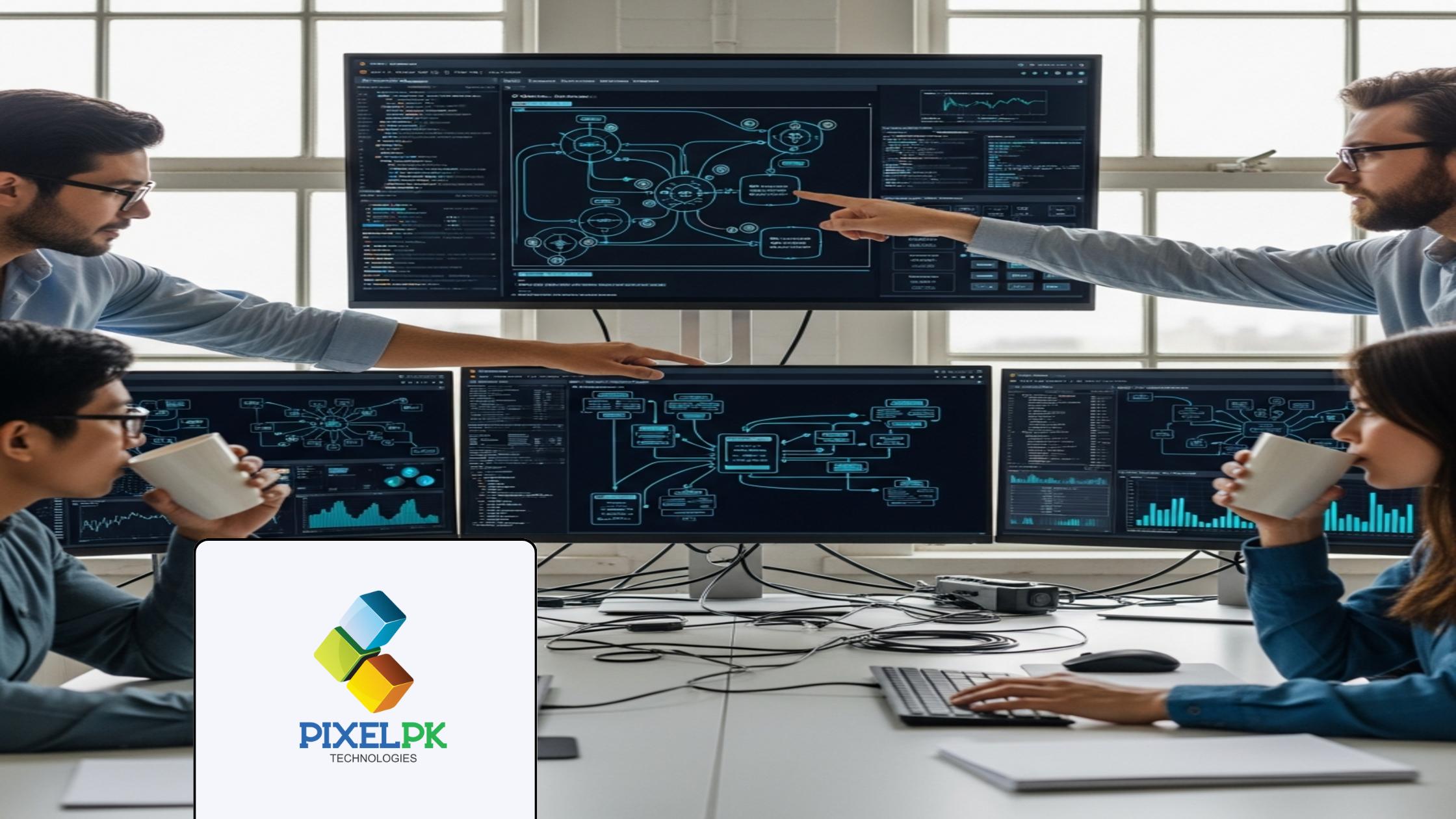 Tech team integrating AI ML Cloud Integration solutions and monitoring data flow.