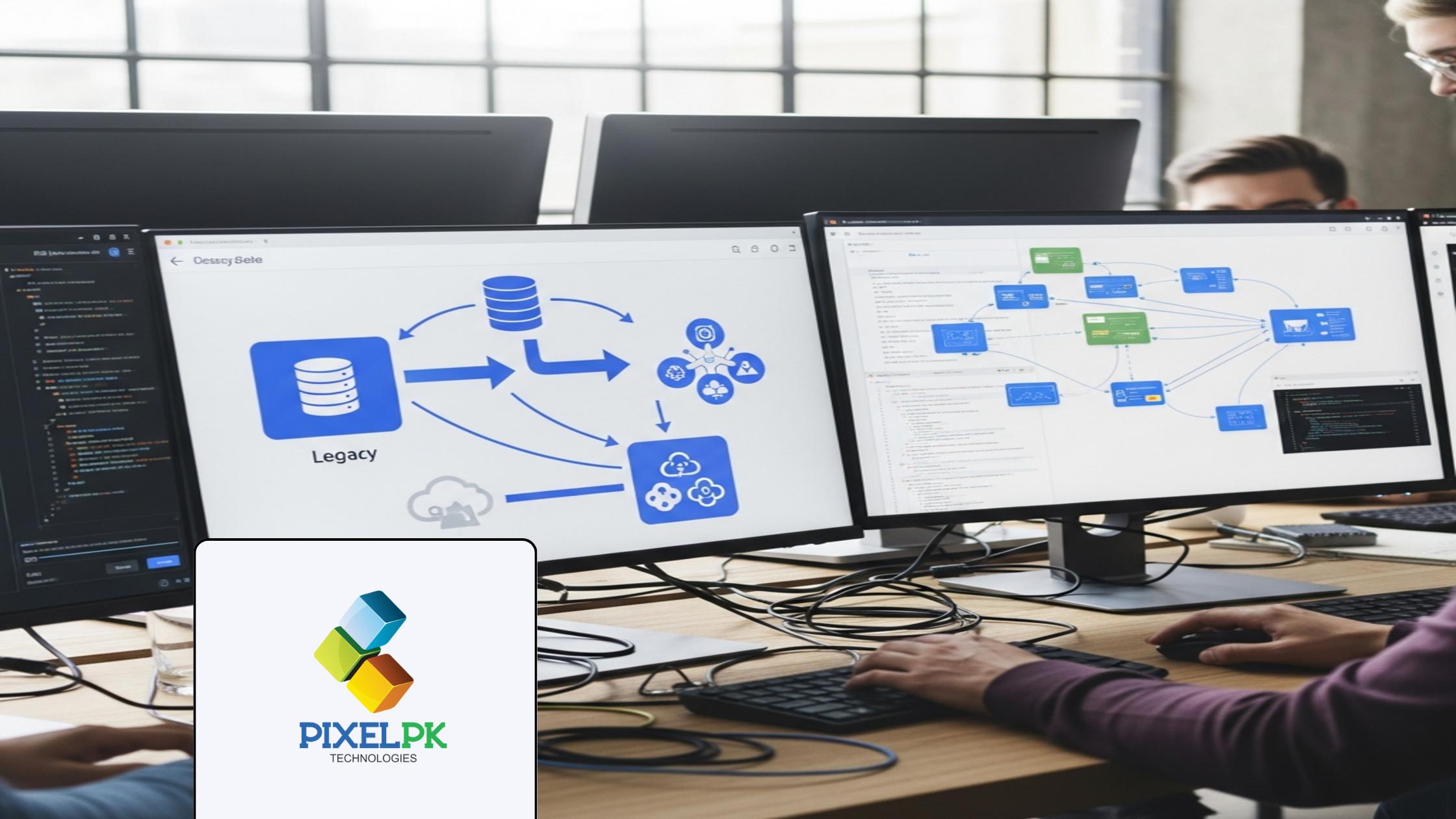 Engineers working on AI/ML Legacy System Integration, connecting modern AI with older platforms.