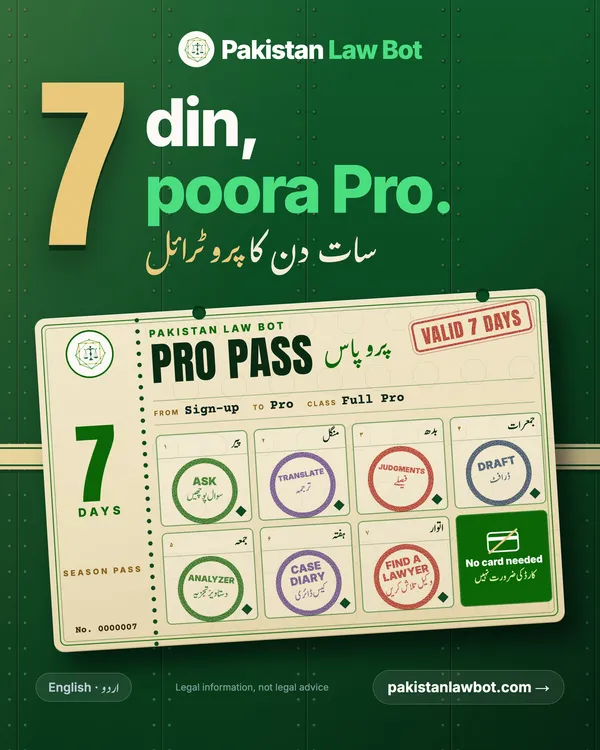 Pakistan LawBot post in Urdu: 7 days of full Pro
