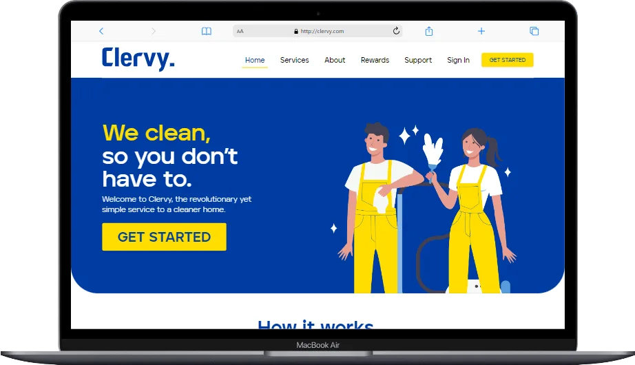 Clervy website on a laptop — “We clean, so you don’t have to.”