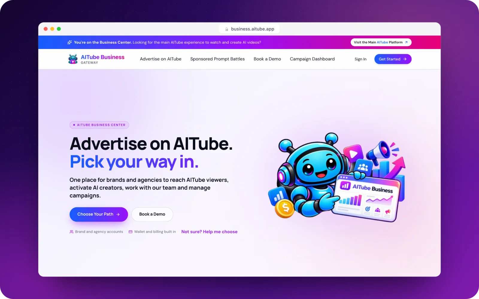 AITube Business Center — advertise on AITube