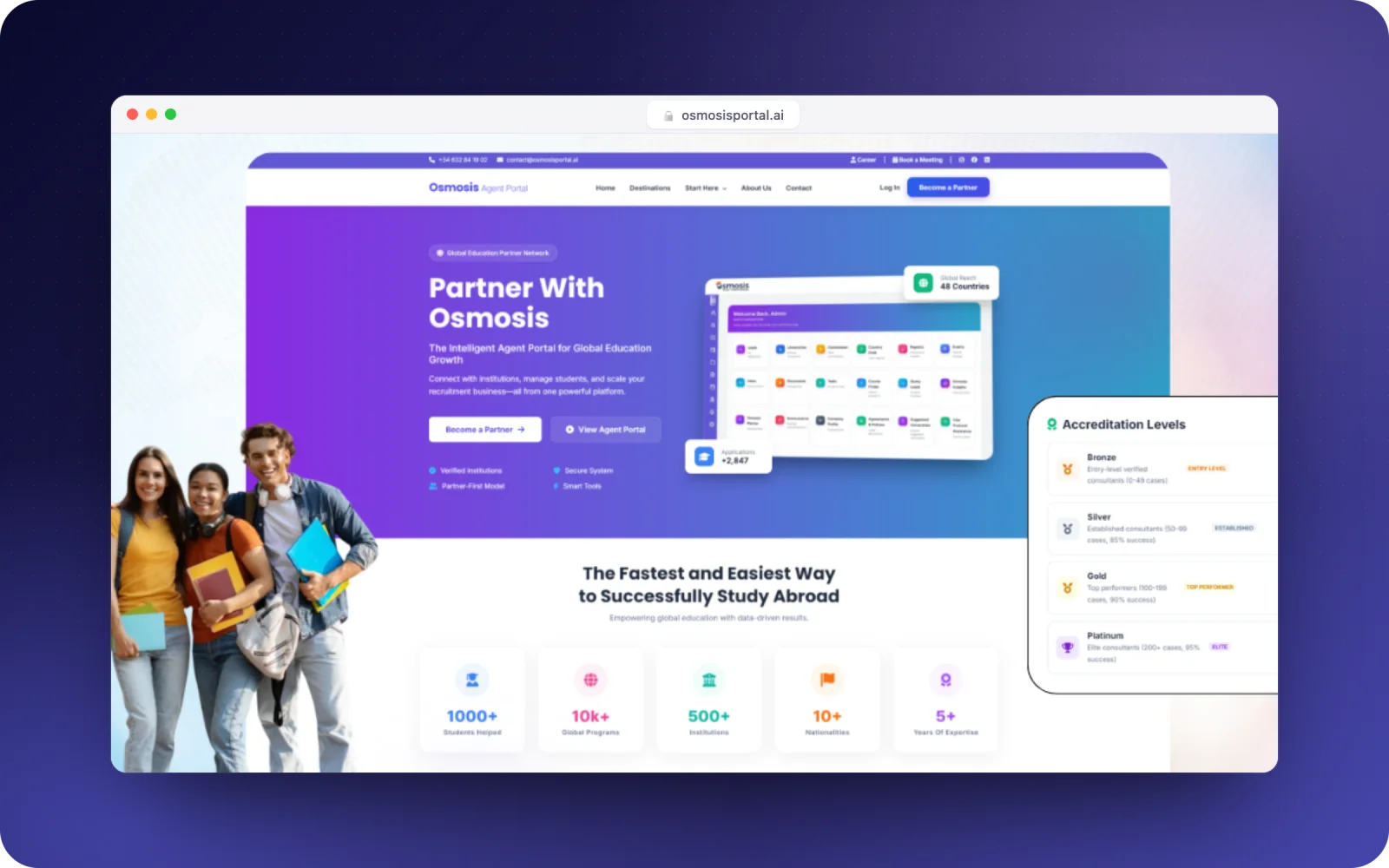 Osmosis agent portal — partner with Osmosis, with accreditation levels