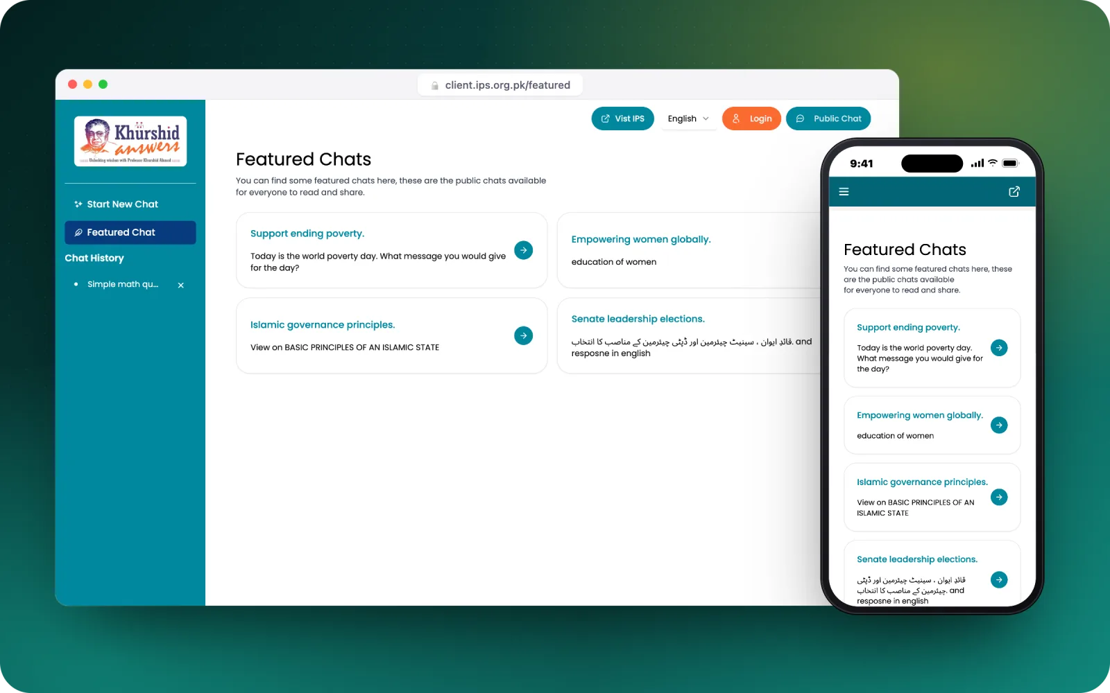 Khurshid Answers featured chats on desktop and mobile